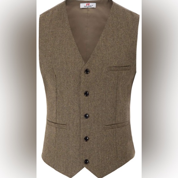 PJ PAUL JONES Men's Herringbone Tweed Suit Vest Casual Wool Blend Waistcoat - Picture 1 of 9